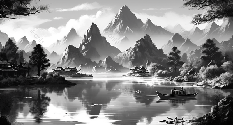 屏立峭拔树木参天新中式水墨意境山水画,插画/手绘图,插画/手绘图库,插画/手绘图下载,插画/手绘
